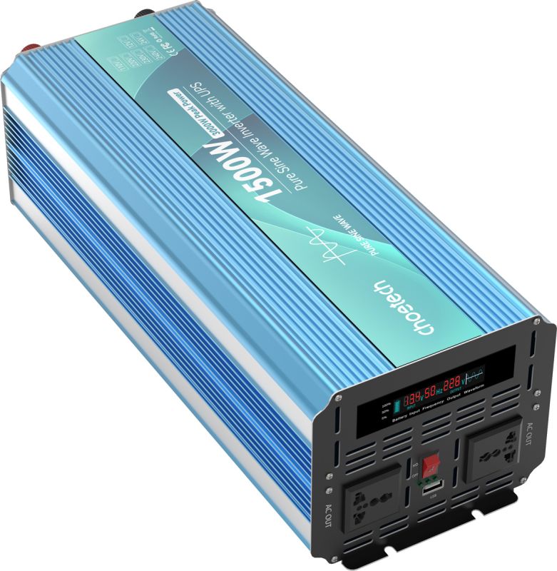 Інвертор Choetech з зарядкою, функція ДБЖ 12220V 1500Вт, LiFePO₄/Li-ion/AGM/GEL, чиста синусоїда (INV-C1500WUPS-EU)