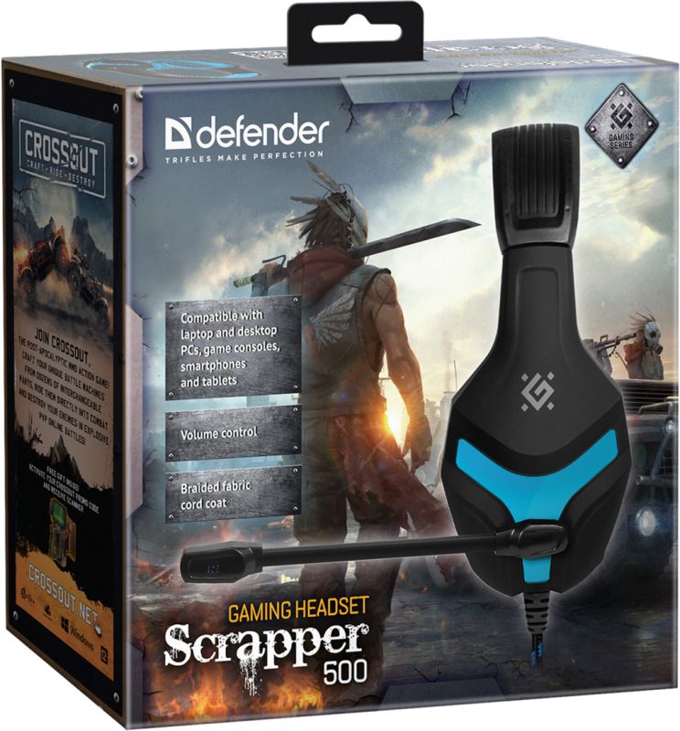 Ігрова гарнітура Defender Scrapper 500 Jack 2 x 3,5 мм, синьо-чорна (64501)