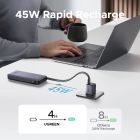 УМБ Ugreen 20000mAh 45W PD/QC, USB-A,USB-С IN/OUT, with built in USB-C cable (PB536) Gray (55988B)