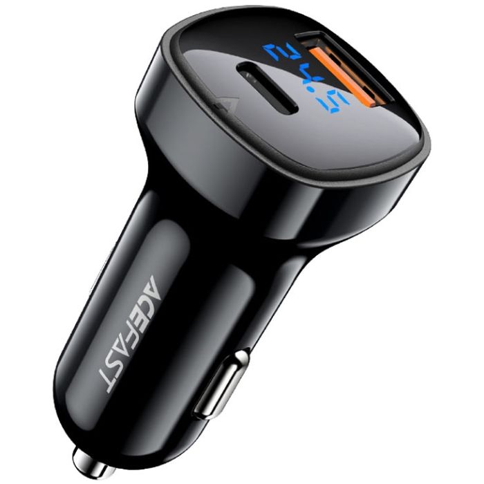 Автозарядка 2xUSB 66W (USB-C + USB-A) B4 with digital display Acefast (6974316280392)