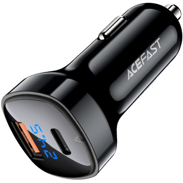 Автозарядка 2xUSB 66W (USB-C + USB-A) B4 with digital display Acefast (6974316280392)