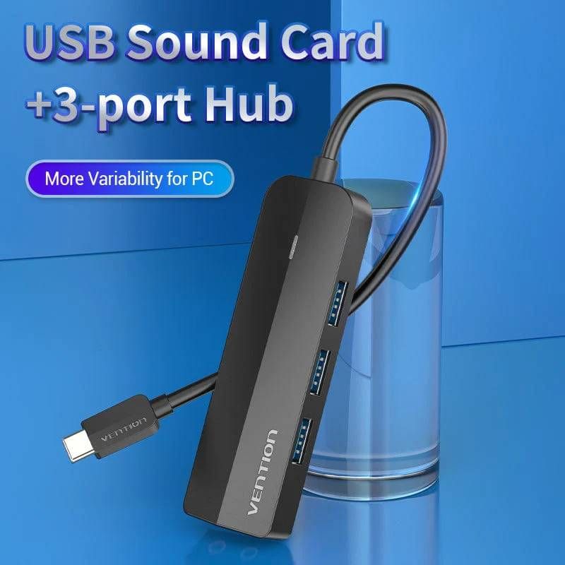 Док-станція USB3.1 Type-C --> USB-Ax3, 3.0/3.5mm Sound Adapter/MicroUSB 10W чорний Vention (TGQBB)
