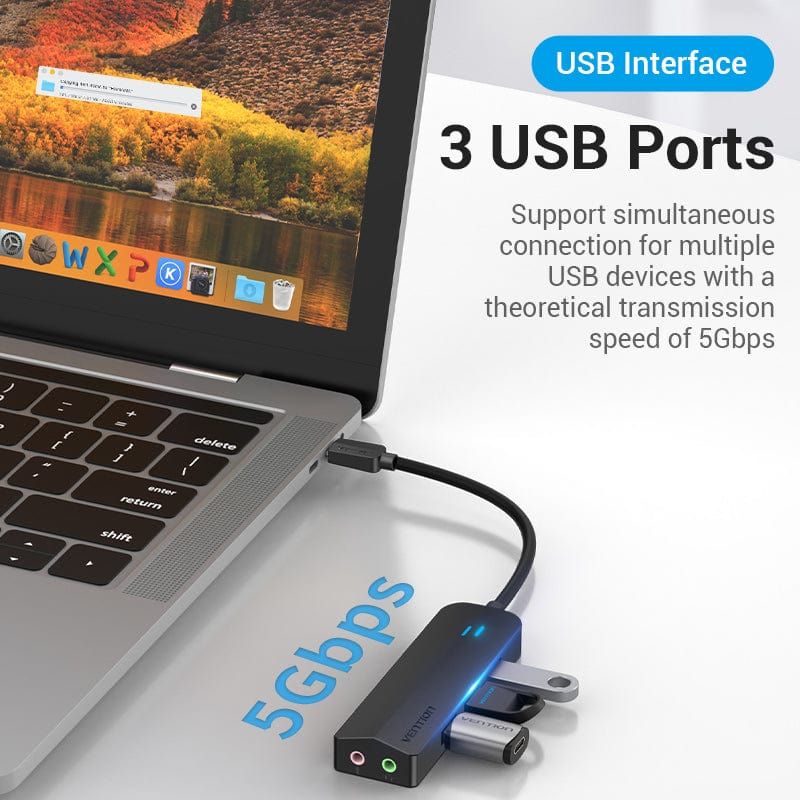 Док-станція USB3.1 Type-C --> USB-Ax3, 3.0/3.5mm Sound Adapter/MicroUSB 10W чорний Vention (TGQBB)
