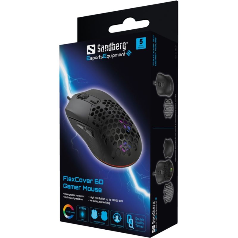 Мишка Sandberg FlexCover 6D Gamer Mouse RGB, ігрова, 12800 dpi., 6кн.Huano чорна (640-28)