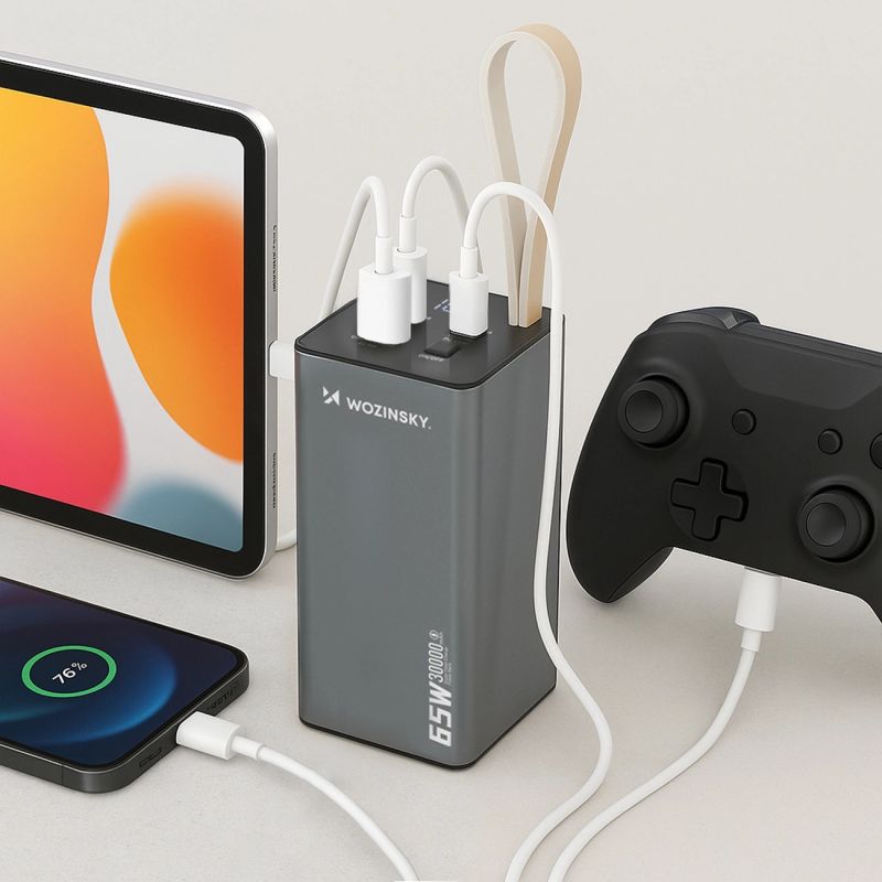 УМБ Wozinsky 30000mAh K65+ 65W PD,QC USB-A,2xUSB-C Gray (5907769364457)