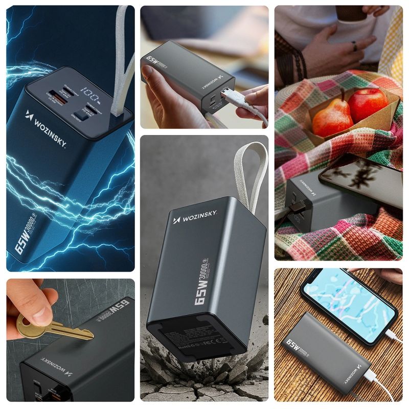 УМБ Wozinsky 30000mAh K65+ 65W PD,QC USB-A,2xUSB-C Gray (5907769364457)