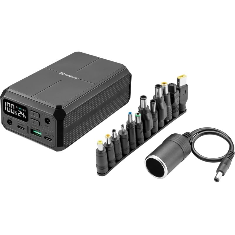 УМБ Sandberg 27000mAh Laptop DC12–24v 84W,100W PD, QC3.0, USB-A, 2xDC, 2xUSB-C, QI-10W, PowerThru (421-13)