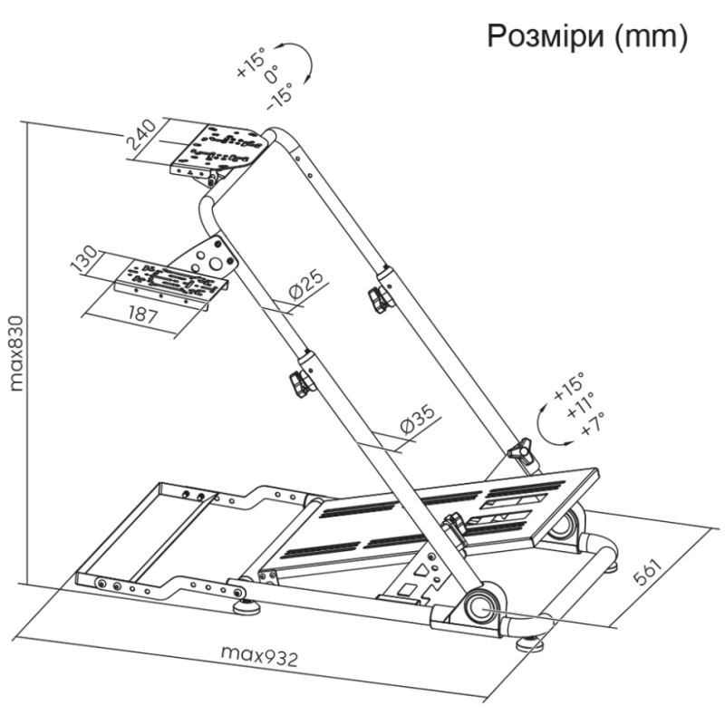 Стійка гоночного симулятора AGN з кріпленням для керма, педалей та коробки передач чорна (AGN10-KP01)