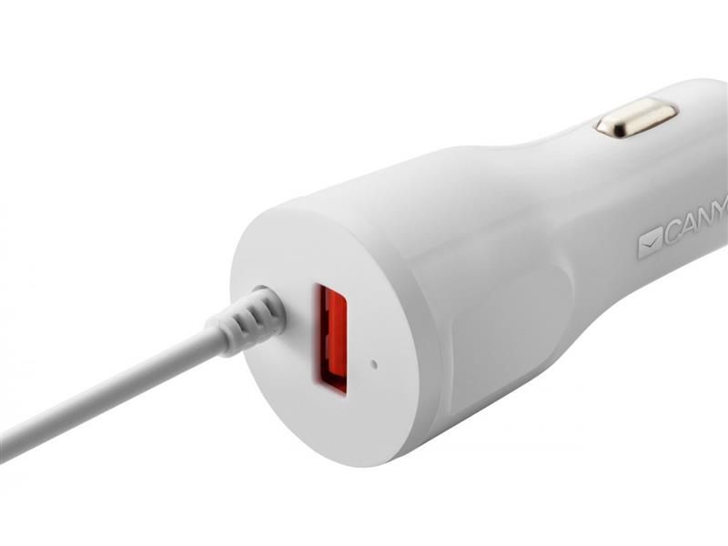 Автомобильное зарядное устройство Canyon (1USB, 2.4A) White + кабель Lightning (CNE-CCA033W)