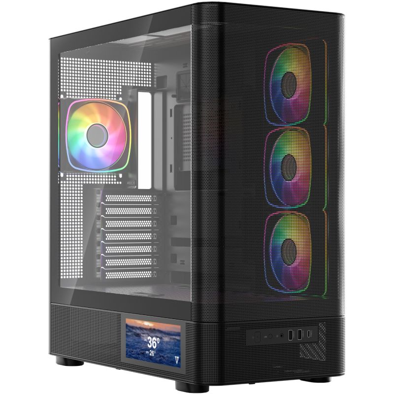 Корпус Modecom VOLCANO AQ400 ARGB MIDI SIDE LCD 6,2”, 4x120mm fans BLACK без БЖ ATX (MC-A-AQ400-4FA-B)