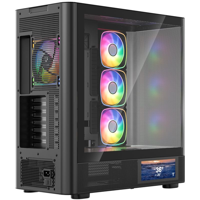Корпус Modecom VOLCANO AQ400 ARGB MIDI SIDE LCD 6,2”, 4x120mm fans BLACK без БЖ ATX (MC-A-AQ400-4FA-B)