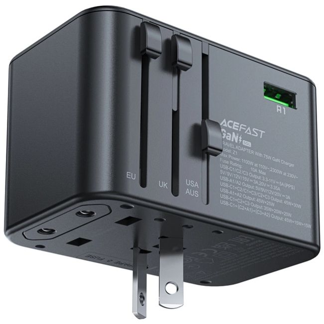 Зарядний пристрій 5xUSB 75W (3xUSB-C+2xUSB-A) Gan Z1 Travel Fast Charger Acefast (6974316282495)