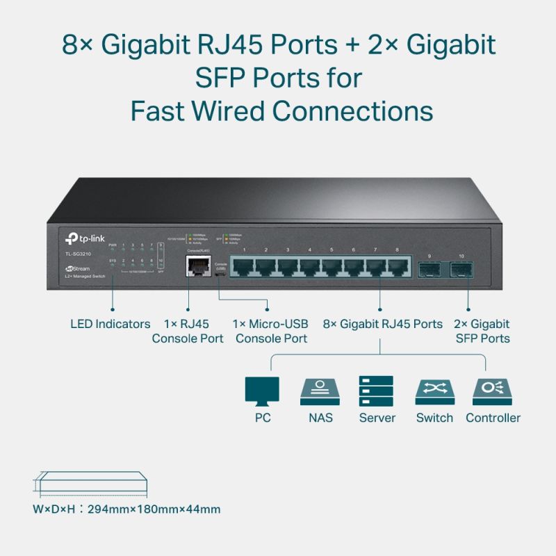 Комутатор TP-Link TL-SG3210, 2xSFP/1000 Мбіт/с, 8x10/100/1000 RJ45 (TL-SG3210)