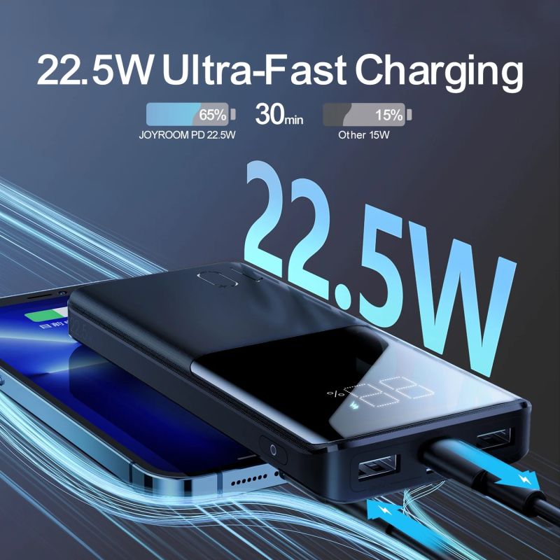 УМБ Joyroom 10000mAh 22,5W PD,QC3.0, 2xUSB-A, USB-C In/Out, Micro USB in,  Black (JR-QP191)