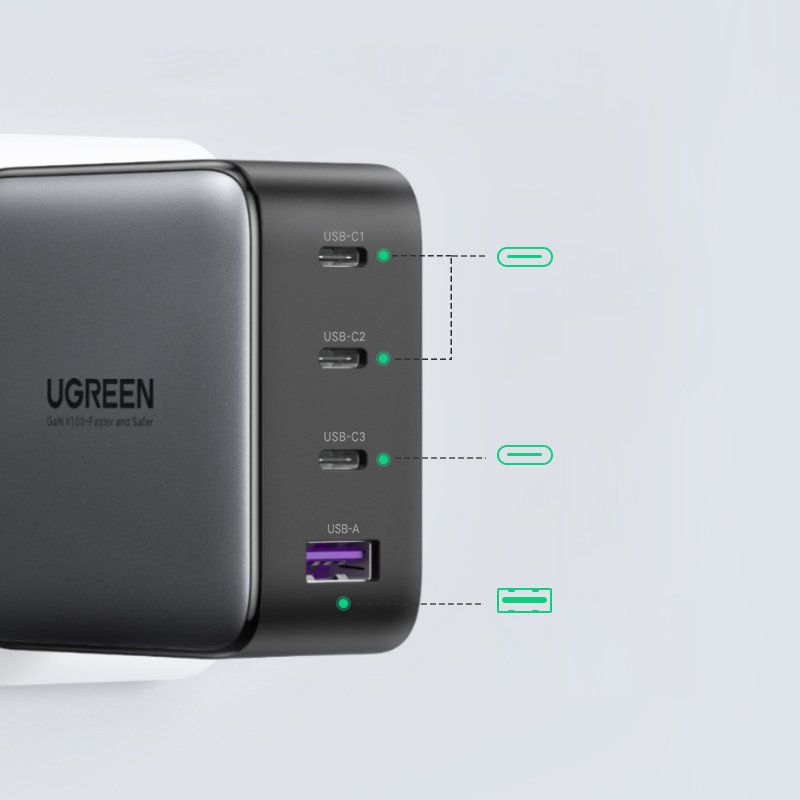 Зарядний пристрій 4xUSB 100W (3xUSB-C+USB-A) Gan Tech Fast GAN Charger чорний CD226 Ugreen (40747)