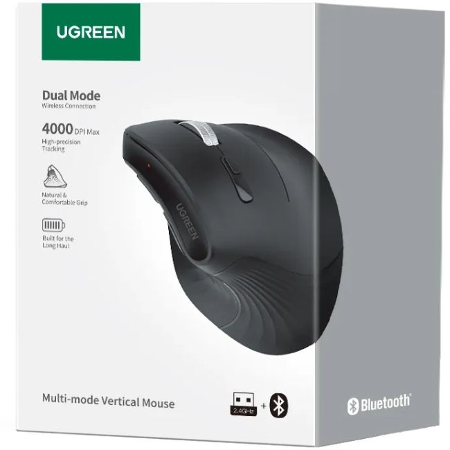 Мишка UGREEN 2.4GHz MU008, бездротова, вертикальна 4000dpi., 4кн., Чорна (25444)