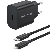 Зарядний пристрій 1xUSB-C 20W + USB-C to Lightning cable М-М  Black Vention (G17B0-EU)