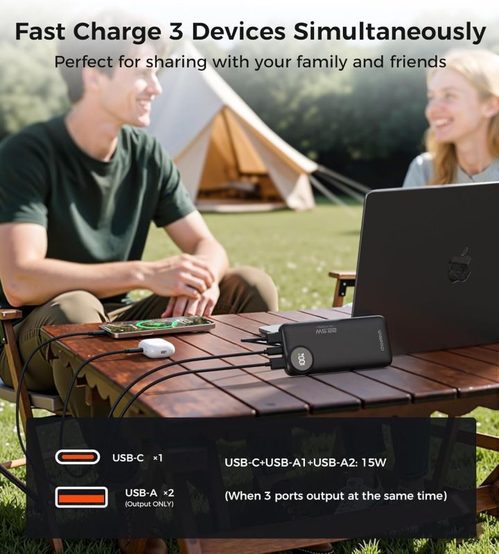 УМБ Choetech 10000mAh 22,5W PD QC3.0 2xUSB-A, USB-C чорна (M15-B791-ACBK-NG)