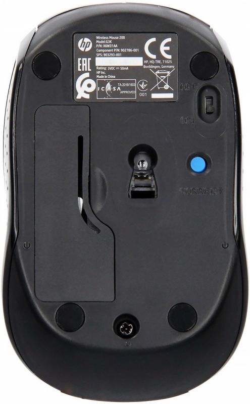 Мишка бездротова HP 200 Black Wireless Mouse, 3 кн., 1000 dpi, чорна (X6W31AA)