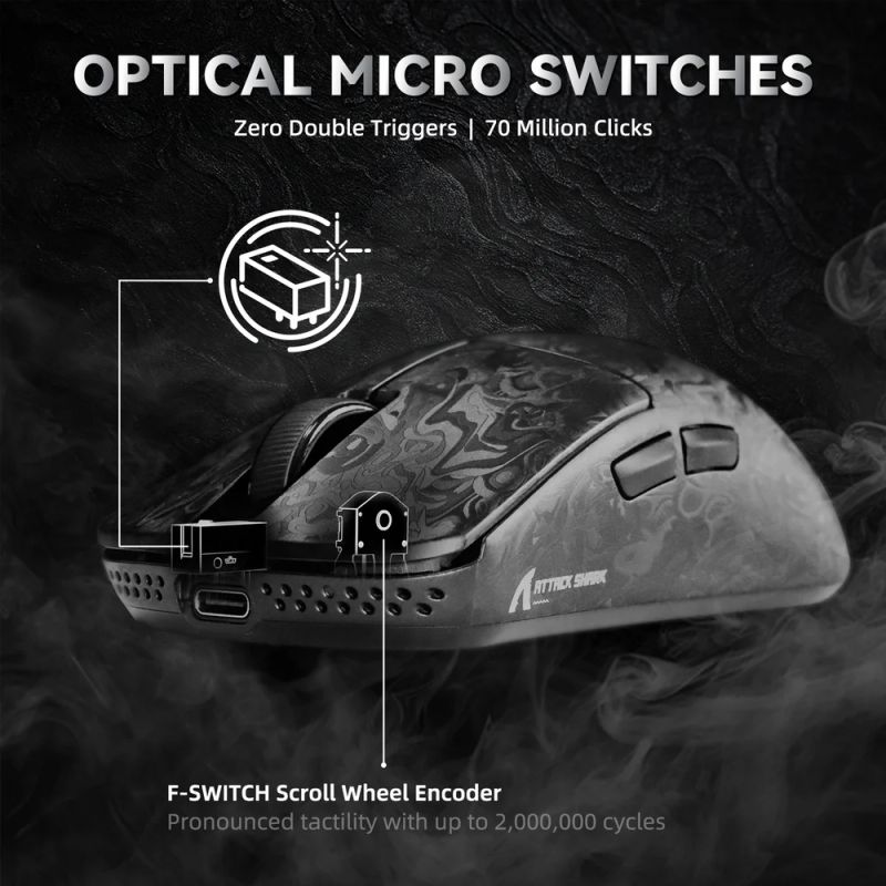 Мишка Attack Shark R11 Ultra, Wireless/Bluetooth, 42000dpi, (PAW3950MAX), 6кн., Ink Blade (R11ULTRAIB_AS)