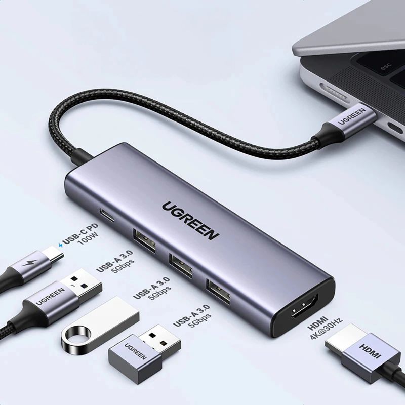 Док-станція USB3.1 Type-C --> HDMI 4K60Hz/3xUSB-А 3.0/Type-C/PD 100W 5-in-1 CM511 Ugreen (15597)