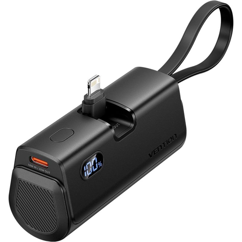 УМБ Vention 4800mAh 22,5W PD, USB-C In/Out, LED display, with built-in USB-C cable Black (FHRB0)