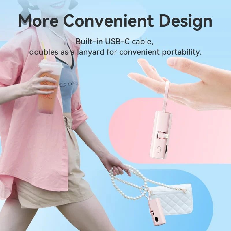 УМБ Vention 4800mAh 22,5W PD, USB-C In/Out, LED display, with built-in USB-C cable Black (FHRB0)
