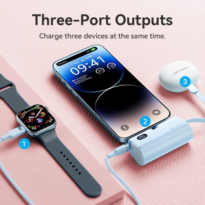 УМБ Vention 4800mAh 22,5W PD, USB-C In/Out, LED display, with built-in USB-C cable Black (FHRB0)