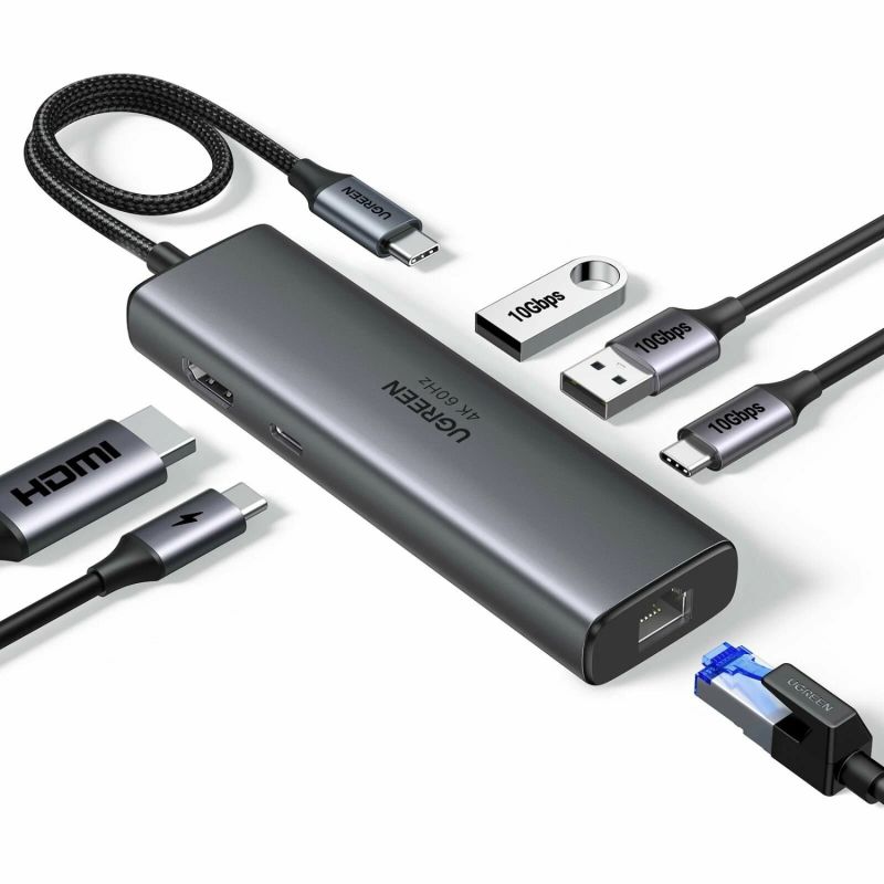 Док-станція USB3.2 Type-C --> HDMI 4K60Hz/2xUSB-A 3.2/USB-C 3.2/RJ45/ PD 100W CM512 Ugreen (45000)