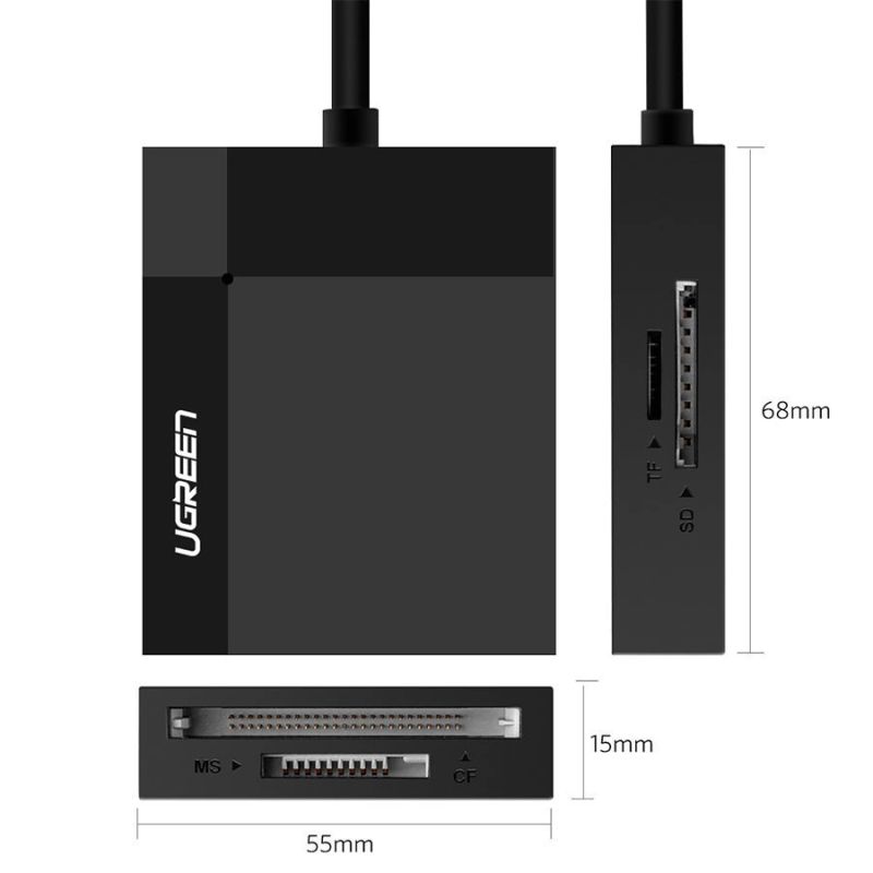 Card Reader USB 3.0  SD/TF/CF/MS  4 в 1 кабель 0.5м CR125 Ugreen (30333)