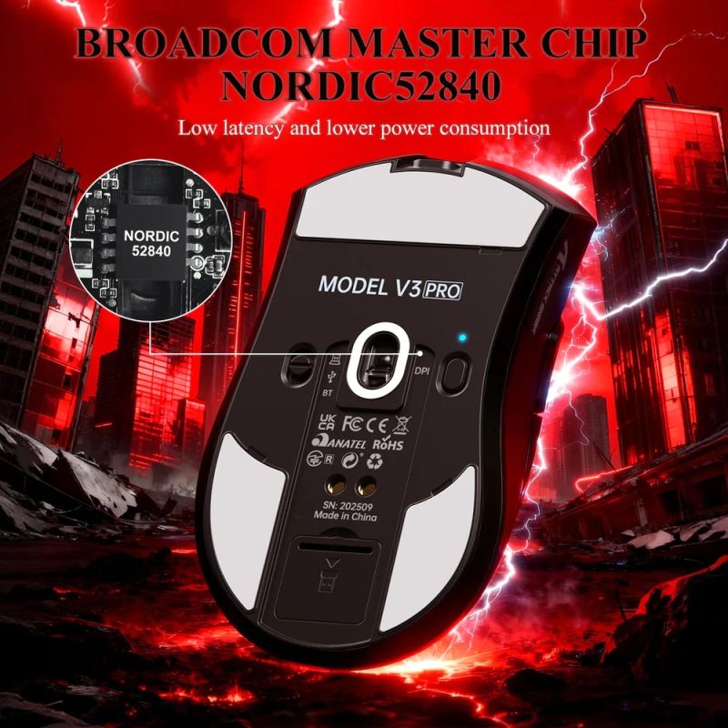 Мишка Attack Shark V3Pro Ultra-Light, Wireless/Bluetooth, 25000dpi. (PAW3311), 6кн., Black (V3PROB_AS)
