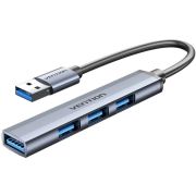 Хаб USB 3.0 -> 1xUSB 3.0/3xUSB 2.0, 0.15м, 5 Гбіт/с, Grey Vention (CKOHB)