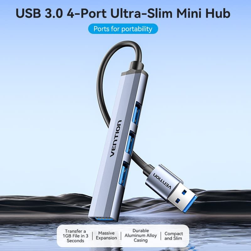 Хаб USB 3.0 -> 1xUSB 3.0/3xUSB 2.0, 0.15м, 5 Гбіт/с, Grey Vention (CKOHB)
