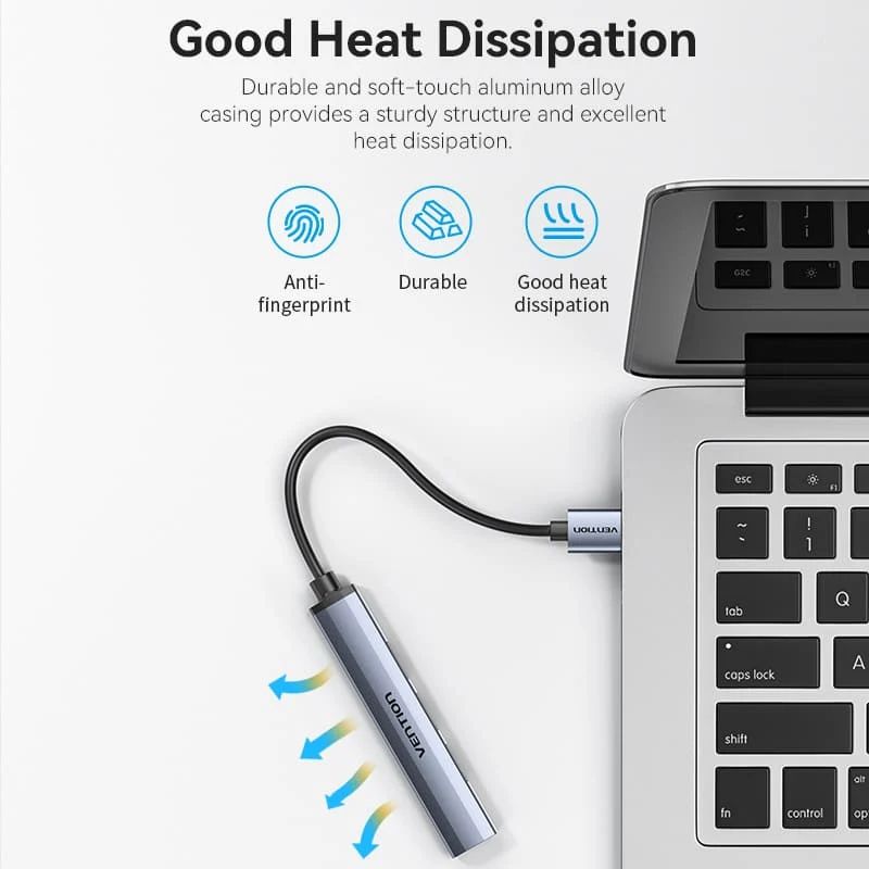 Хаб USB 3.0 -> 1xUSB 3.0/3xUSB 2.0, 0.15м, 5 Гбіт/с, Grey Vention (CKOHB)