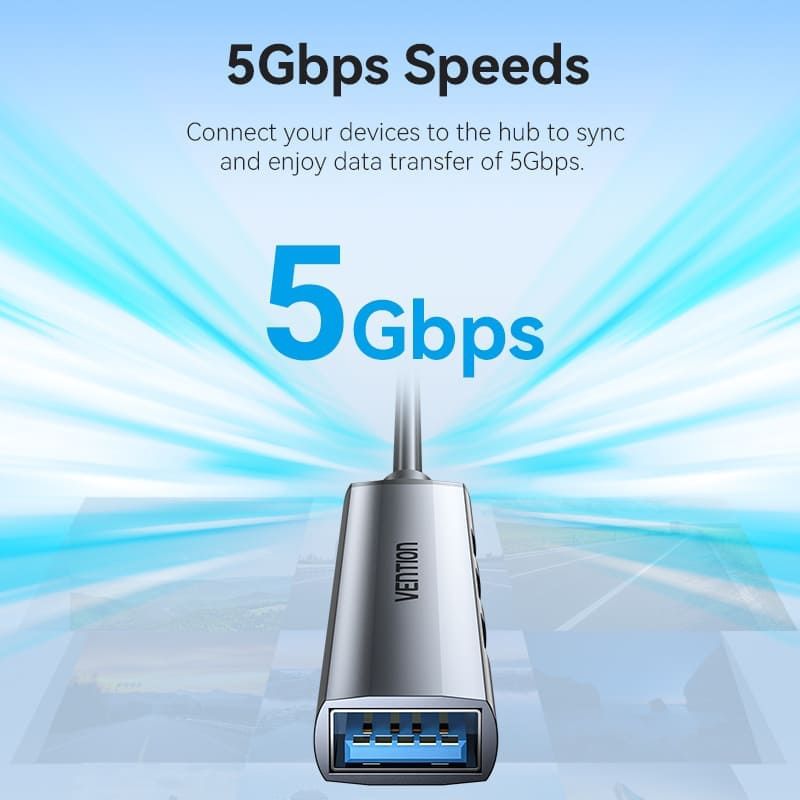 Хаб USB 3.0 -> 1xUSB 3.0/3xUSB 2.0, 0.15м, 5 Гбіт/с, Grey Vention (CKOHB)