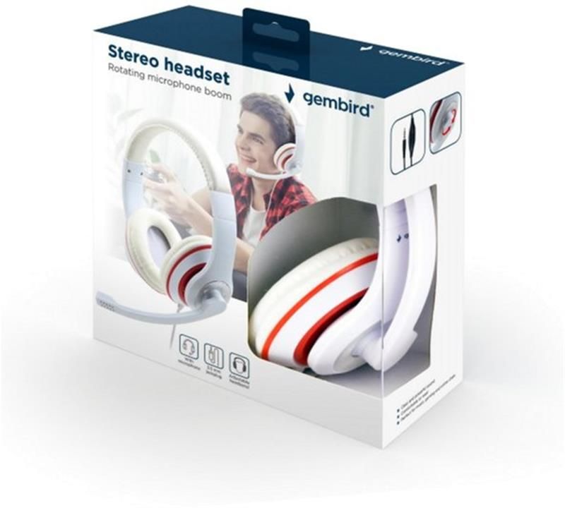 Гарнитура Gembird White/Red (MHS-03-WTRD)
