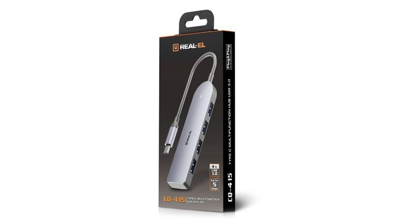 USB-хаб REAL-EL CQ-415 USB Type-C 4-в-1 (EL123110001)