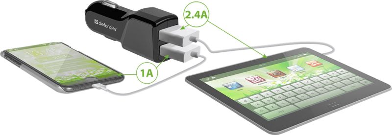 Автозарядка 2xUSB 18W (2xUSB-A) 3.4A UCA-34 чорна Defender (83834)
