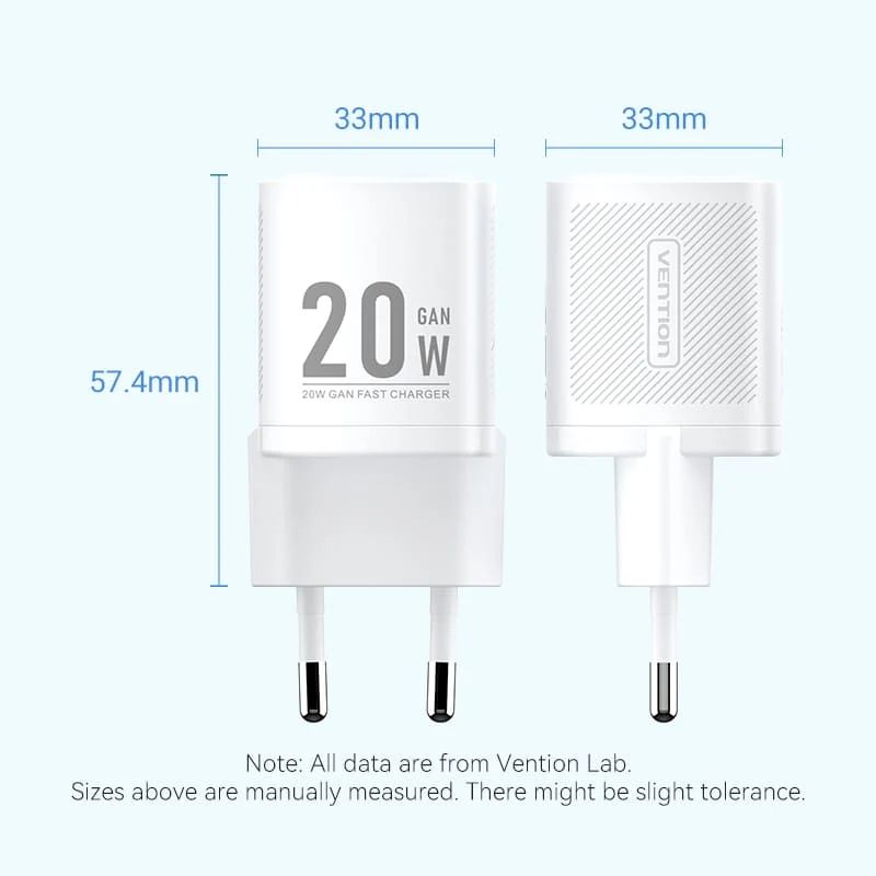 Зарядний пристрій 1xUSB-C 20W GaN + USB-C cable М-М  White Vention (TZ-FEPW0-EU-01)