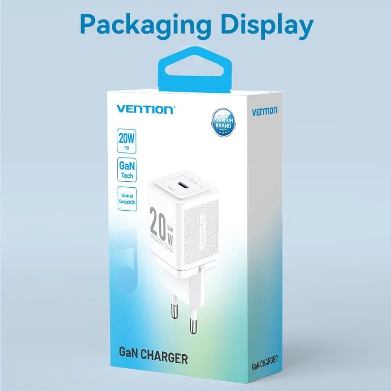 Зарядний пристрій 1xUSB-C 20W GaN + USB-C cable М-М  White Vention (TZ-FEPW0-EU-01)