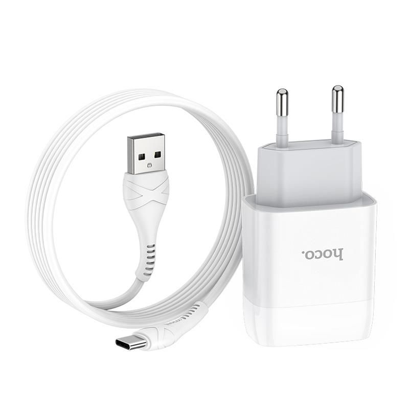 Зарядное устройство Hoco C72A Glorious (1USB, 2.1А) White + кабель Type-C (6931474713018)