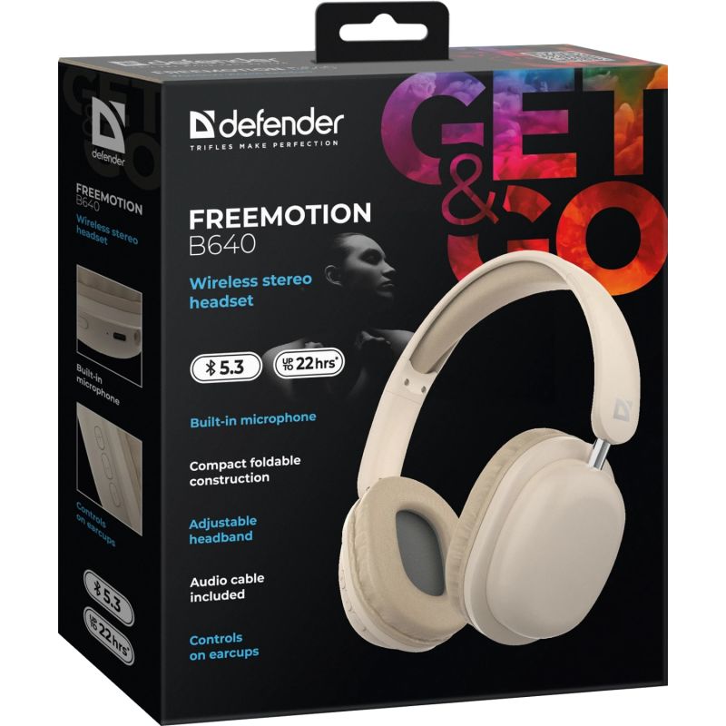 Навушники Defender FreeMotion B640, Bluetooth+3,5мм, Beige (63642)