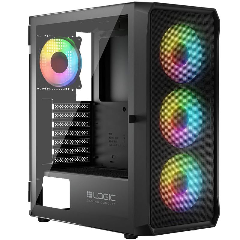 Корпус LogicConcept PORTOS MESH+GLASS ARGB fans 4x120mm BLACK без БЖ ATX (AT-PORTOS-10-0000000-0002)