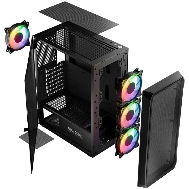 Корпус LogicConcept PORTOS MESH+GLASS ARGB fans 4x120mm BLACK без БЖ ATX (AT-PORTOS-10-0000000-0002)