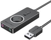 Звукова карта USB AUX jack, 3*TRS (Mic + Ear) 0.15m Volume Control чорна (CDRBB)