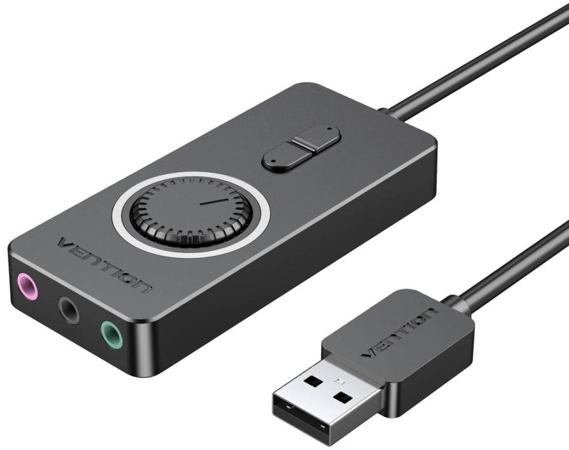 Звукова карта USB AUX jack, 3*TRS (Mic + Ear) 0.15m Volume Control чорна (CDRBB)