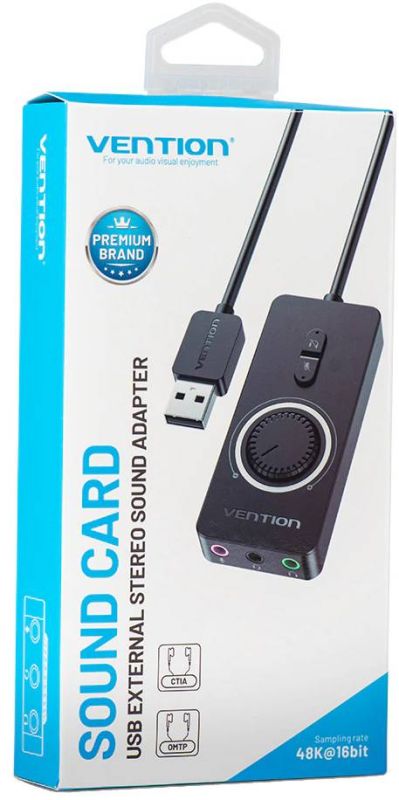 Звукова карта USB AUX jack, 3*TRS (Mic + Ear) 0.15m Volume Control чорна (CDRBB)