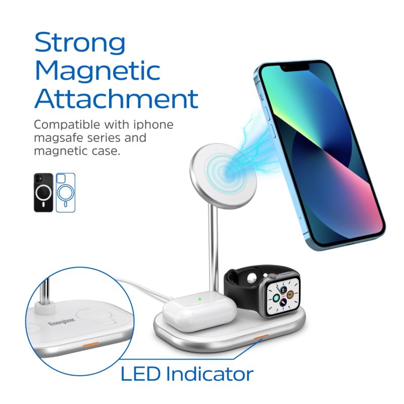 Зарядний пристрій Wireless 15W 3-in-1 Fast Charger white Energizer (WCP303)