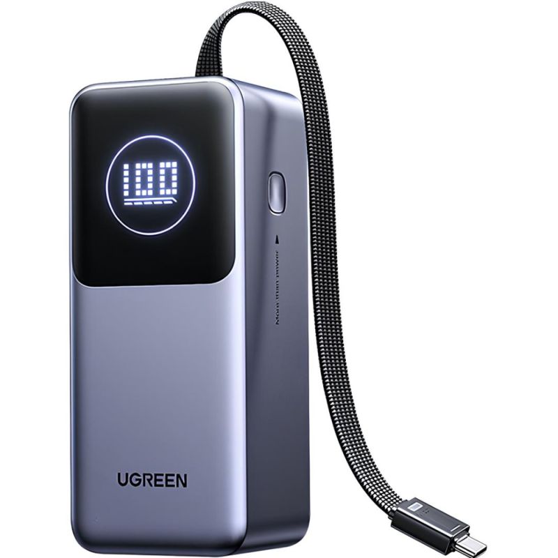 УМБ Ugreen 20000mAh 130W PD/QC, USB-A, USB-С In/Out with built-in USB-C cable (PB723) Gray (55365B)