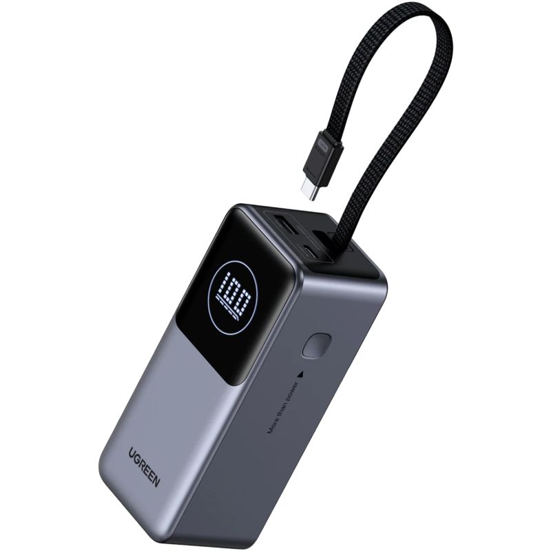 УМБ Ugreen 20000mAh 130W PD/QC, USB-A, USB-С In/Out with built-in USB-C cable (PB723) Gray (55365B)